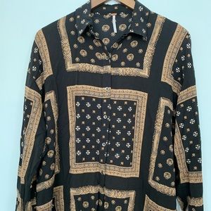 Free people button down scarf print top